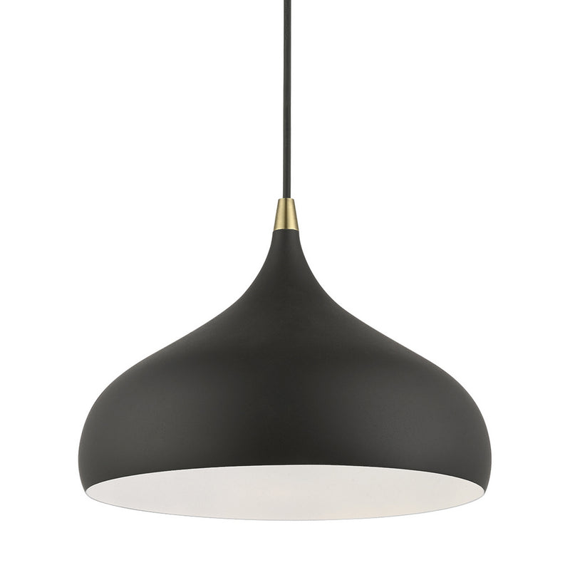 Livex Lighting 41172-14 One Light Pendant, Textured Black w/Antique Brass
