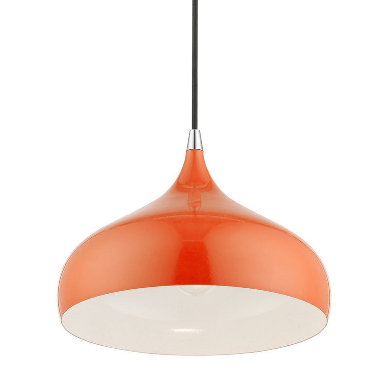 Livex Lighting 41172-77 One Light Pendant, Shiny Orange w/Polished Chrome