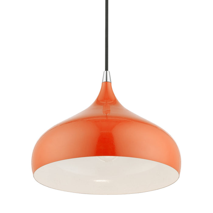 Livex Lighting 41172-77 One Light Pendant, Shiny Orange w/Polished Chrome