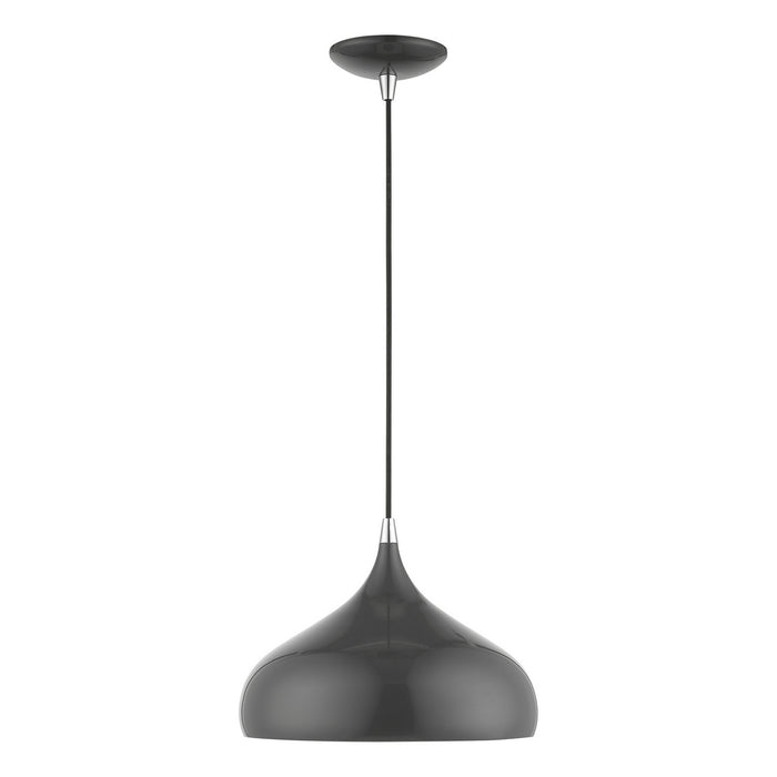 Livex Lighting 41172-96 One Light Pendant, Shiny Dark Gray w/Polished Chrome