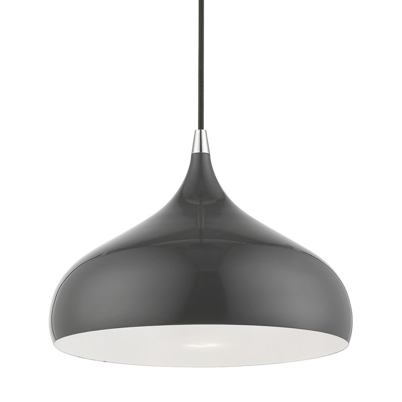 Livex Lighting 41172-96 One Light Pendant, Shiny Dark Gray w/Polished Chrome