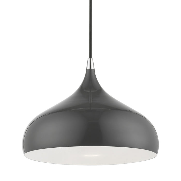 Livex Lighting 41172-96 One Light Pendant, Shiny Dark Gray w/Polished Chrome