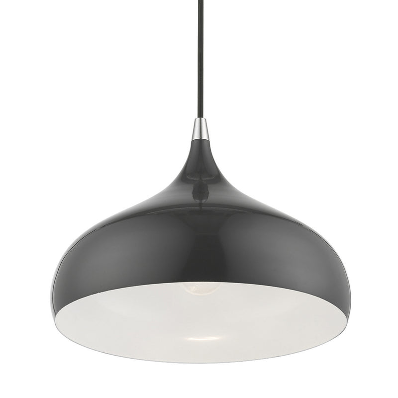 Livex Lighting 41172-96 One Light Pendant, Shiny Dark Gray w/Polished Chrome