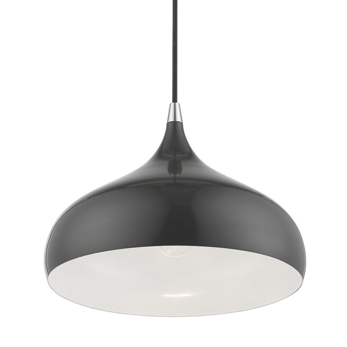 Livex Lighting 41172-96 One Light Pendant, Shiny Dark Gray w/Polished Chrome