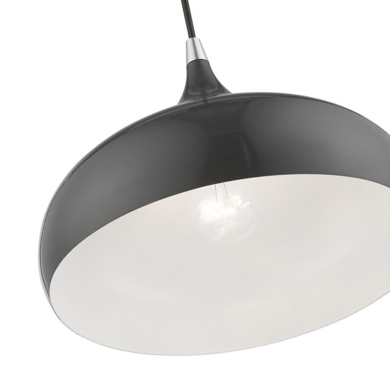 Livex Lighting 41172-96 One Light Pendant, Shiny Dark Gray w/Polished Chrome