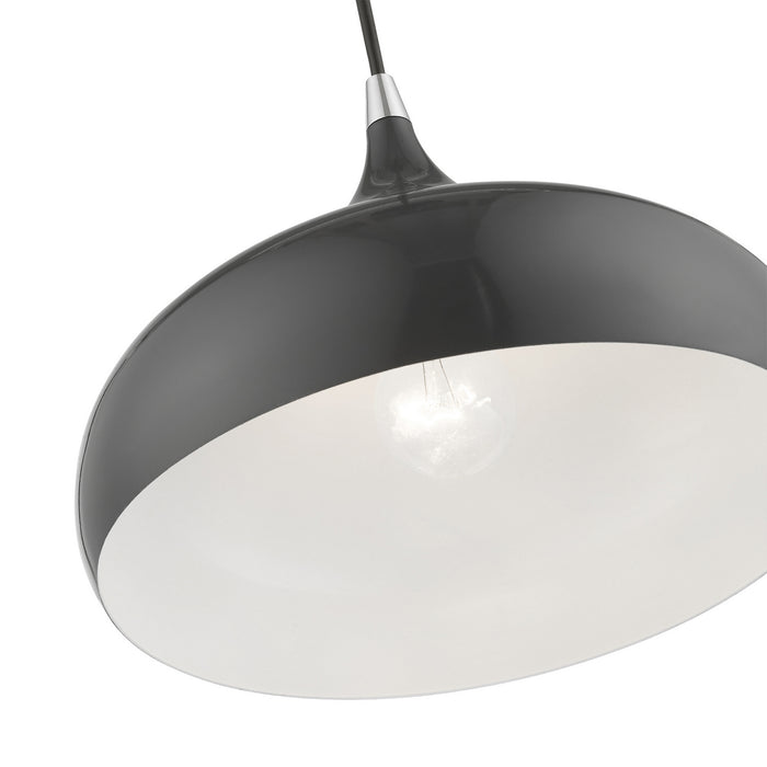 Livex Lighting 41172-96 One Light Pendant, Shiny Dark Gray w/Polished Chrome