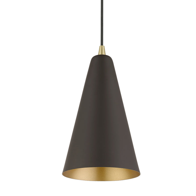 Livex Lighting 41175-07 One Light Mini Pendant, Bronze w/Antique Brass
