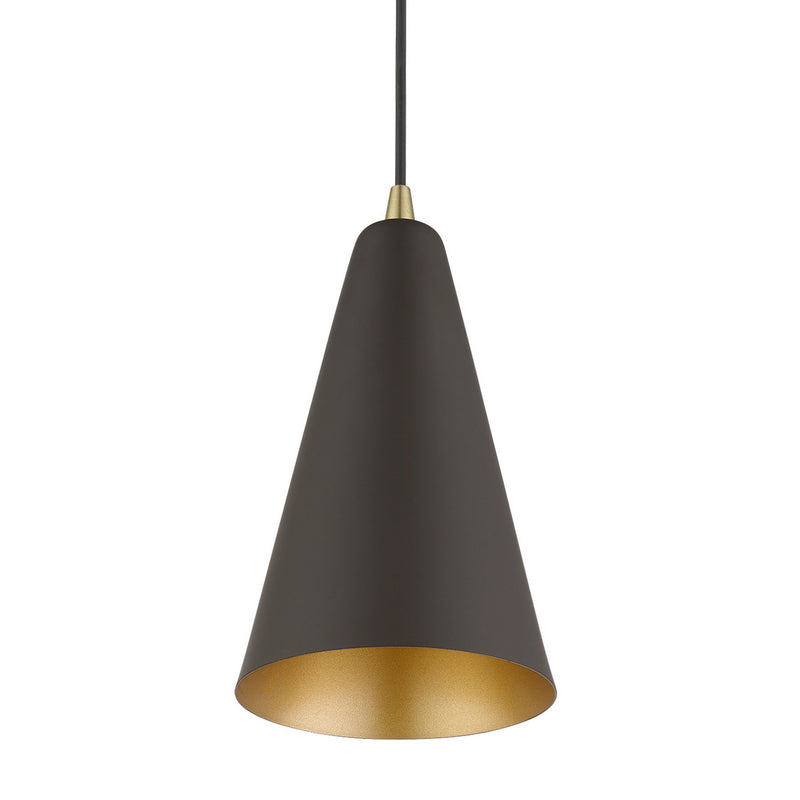 Livex Lighting 41175-07 One Light Mini Pendant, Bronze w/Antique Brass
