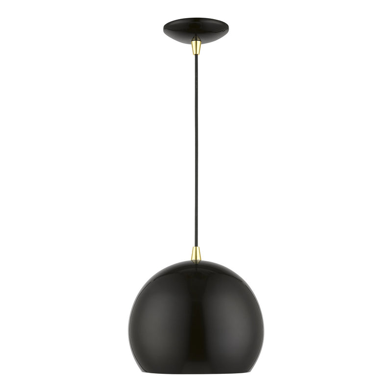 Livex Lighting 41181-68 One Light Pendant, Shiny Black w/Polished Brass