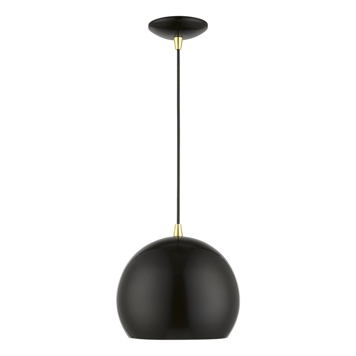 Livex Lighting 41181-68 One Light Pendant, Shiny Black w/Polished Brass