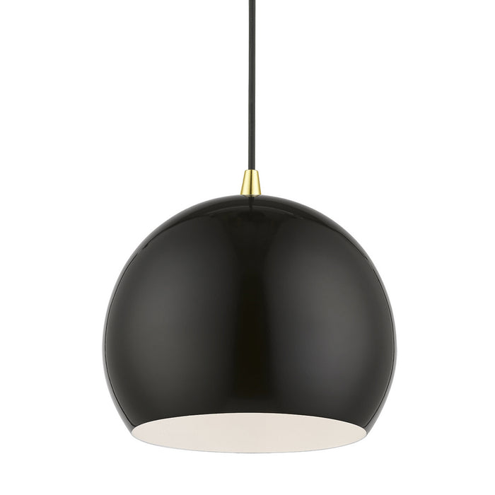 Livex Lighting 41181-68 One Light Pendant, Shiny Black w/Polished Brass