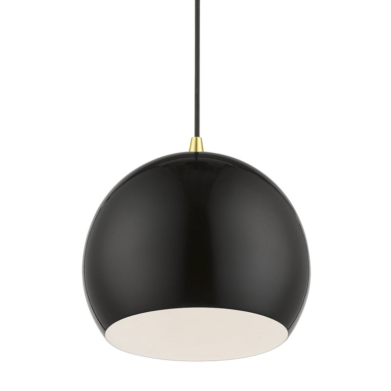 Livex Lighting 41181-68 One Light Pendant, Shiny Black w/Polished Brass