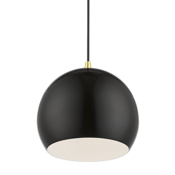 Livex Lighting 41181-68 One Light Pendant, Shiny Black w/Polished Brass