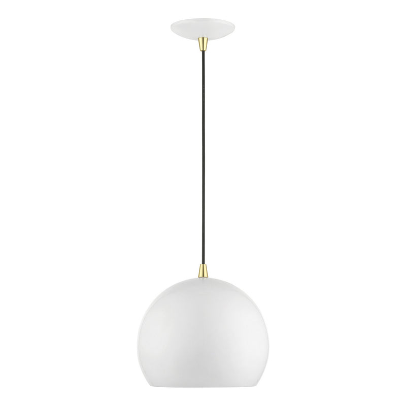 Livex Lighting 41181-69 One Light Pendant, Shiny White w/Polished Brass