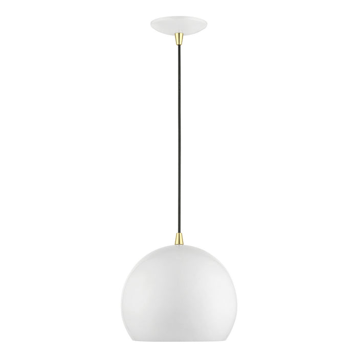 Livex Lighting 41181-69 One Light Pendant, Shiny White w/Polished Brass