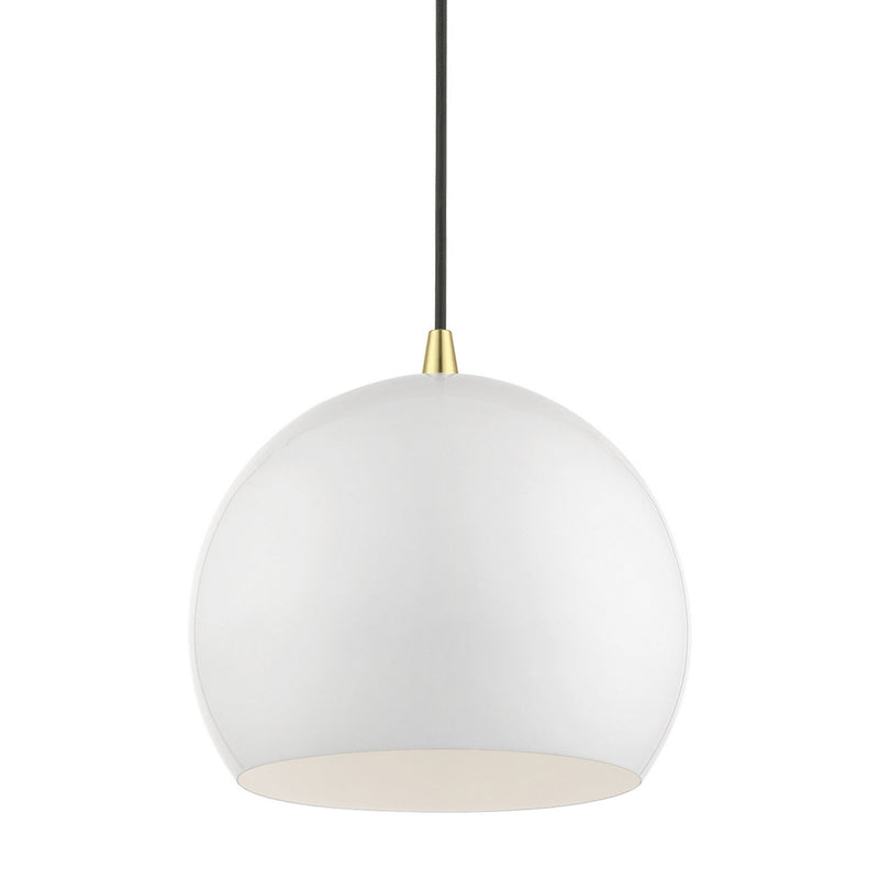 Livex Lighting 41181-69 One Light Pendant, Shiny White w/Polished Brass