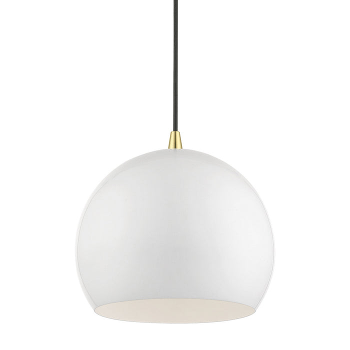 Livex Lighting 41181-69 One Light Pendant, Shiny White w/Polished Brass