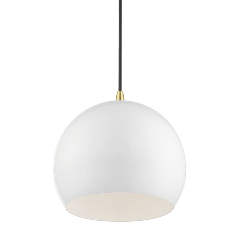 Livex Lighting 41181-69 One Light Pendant, Shiny White w/Polished Brass