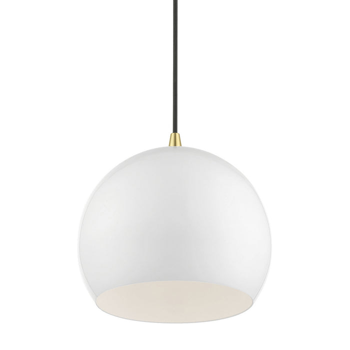 Livex Lighting 41181-69 One Light Pendant, Shiny White w/Polished Brass