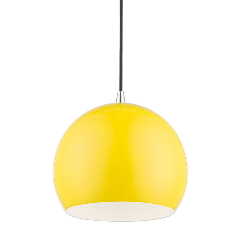 Livex Lighting 41181-82 One Light Pendant, Shiny Yellow w/Polished Chrome