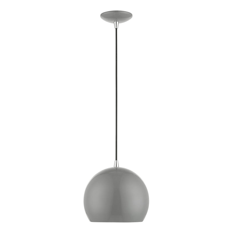 Livex Lighting 41181-90 One Light Pendant, Shiny Light Gray w/Polished Chrome