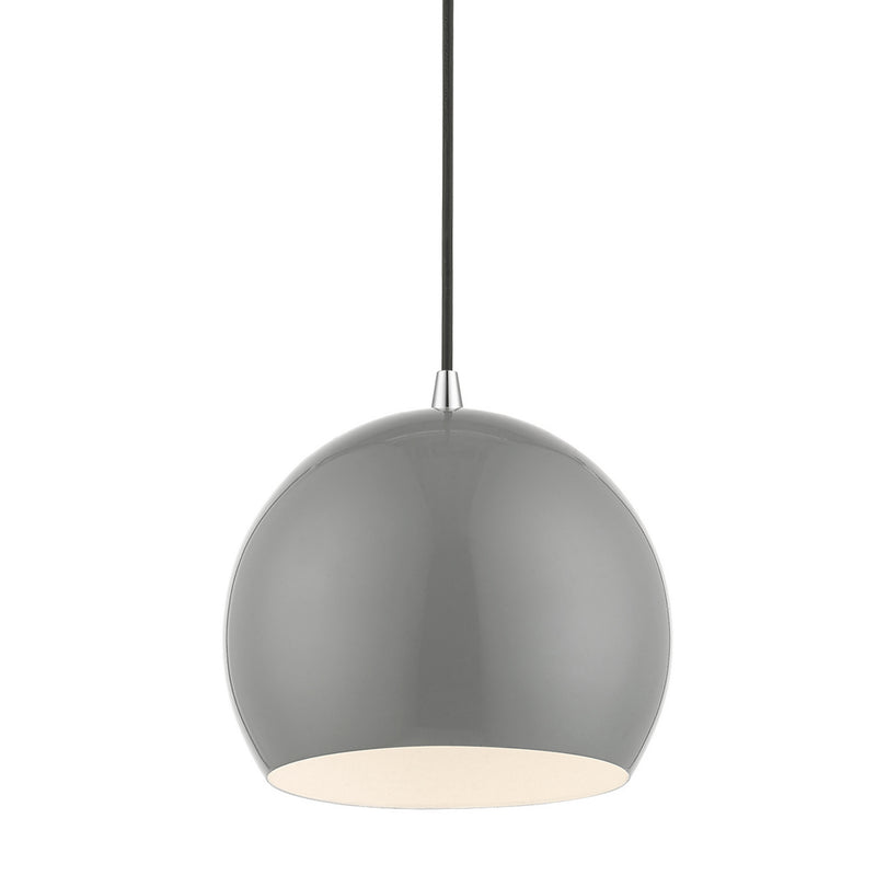 Livex Lighting 41181-90 One Light Pendant, Shiny Light Gray w/Polished Chrome