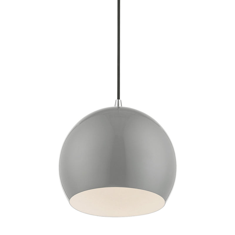 Livex Lighting 41181-90 One Light Pendant, Shiny Light Gray w/Polished Chrome