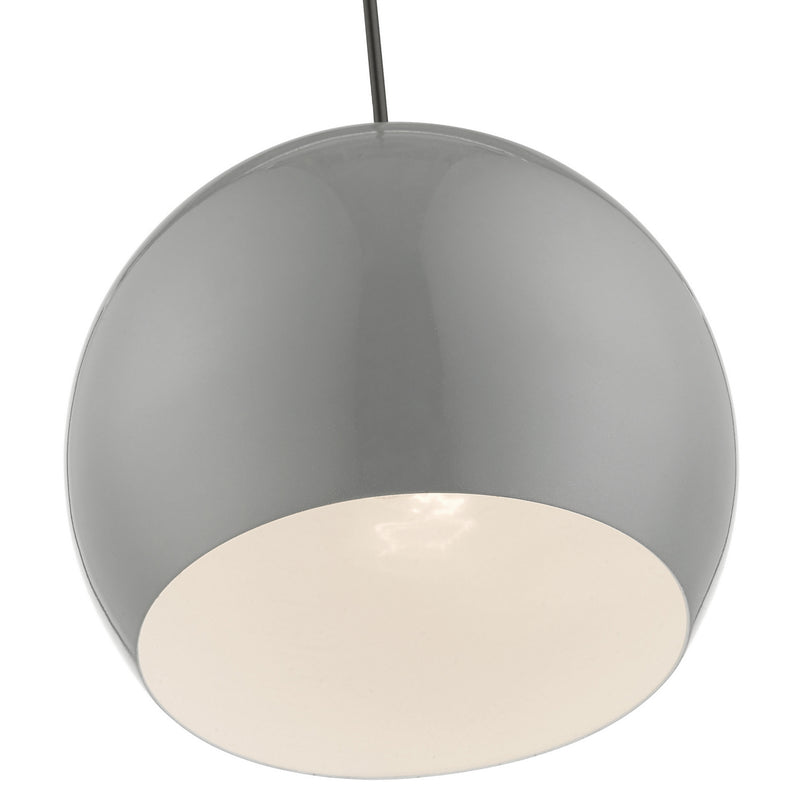 Livex Lighting 41181-90 One Light Pendant, Shiny Light Gray w/Polished Chrome