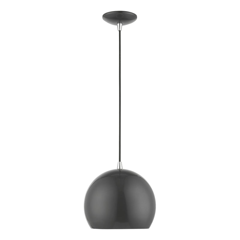 Livex Lighting 41181-96 One Light Pendant, Shiny Dark Gray w/Polished Chrome