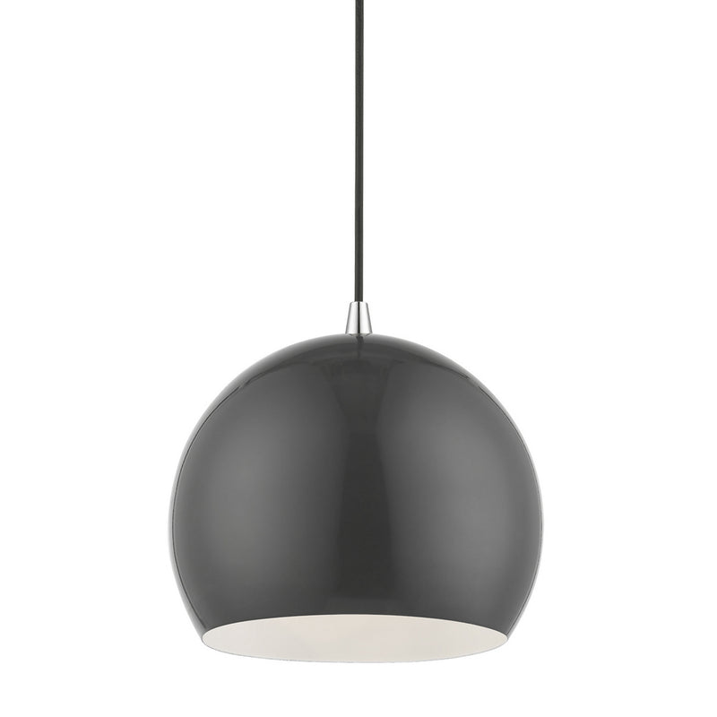 Livex Lighting 41181-96 One Light Pendant, Shiny Dark Gray w/Polished Chrome