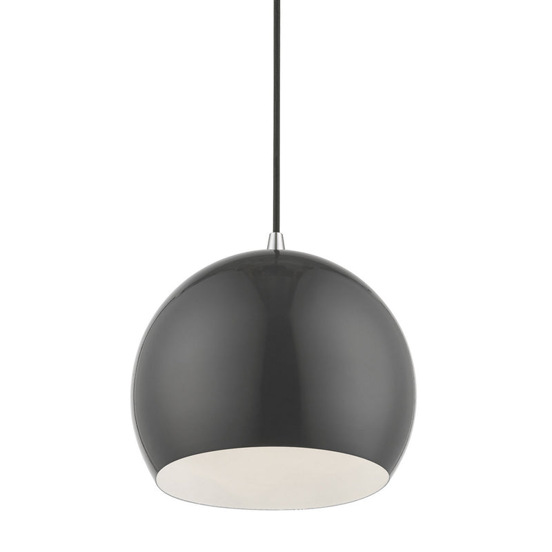 Livex Lighting 41181-96 One Light Pendant, Shiny Dark Gray w/Polished Chrome