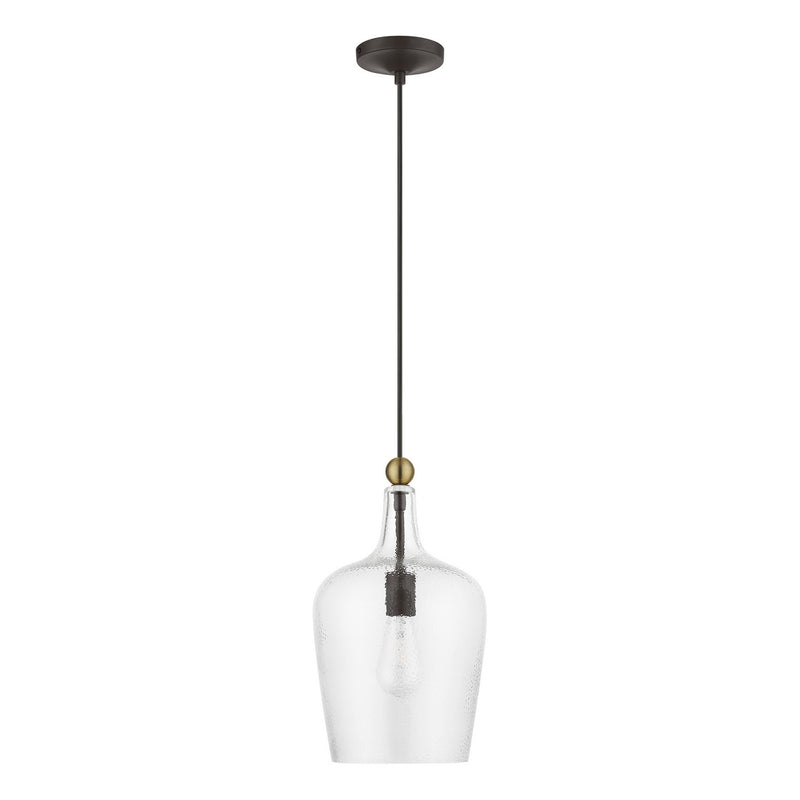 Livex Lighting 41237-07 One Light Pendant, Bronze w/Antique Brass