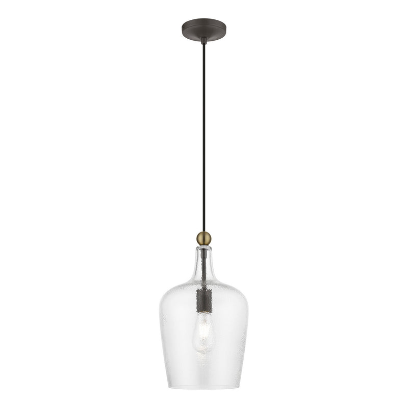 Livex Lighting 41237-07 One Light Pendant, Bronze w/Antique Brass