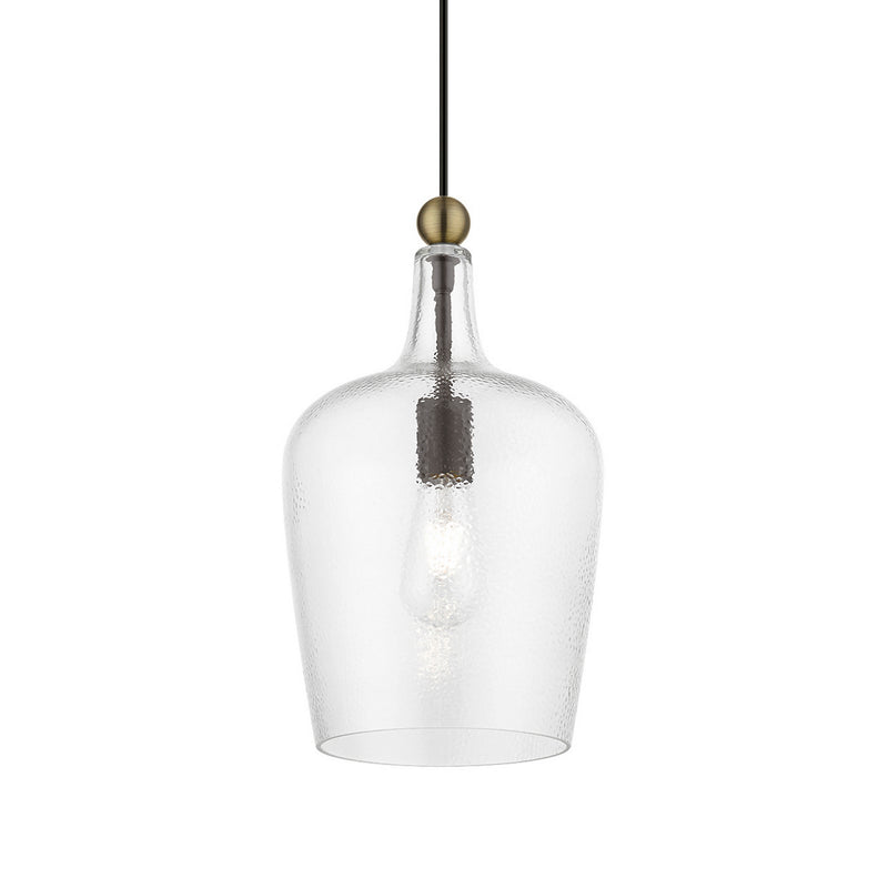 Livex Lighting 41237-07 One Light Pendant, Bronze w/Antique Brass