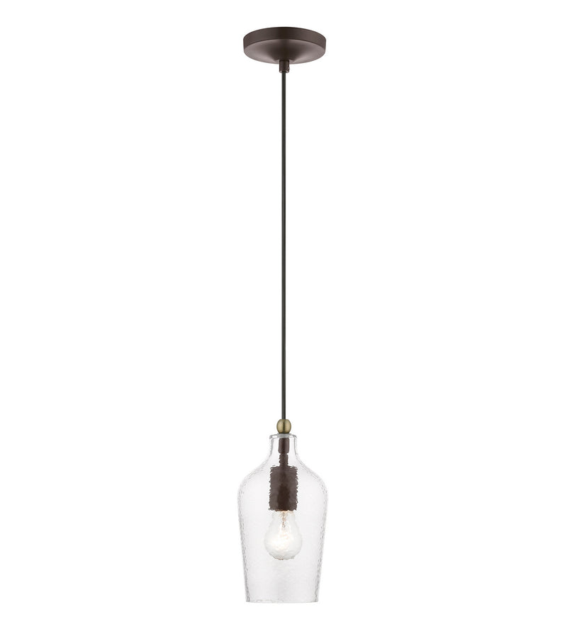 Livex Lighting 41240-07 One Light Mini Pendant, Bronze w/Antique Brass