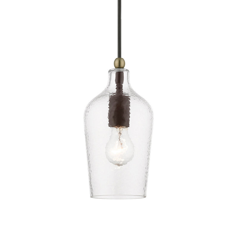 Livex Lighting 41240-07 One Light Mini Pendant, Bronze w/Antique Brass