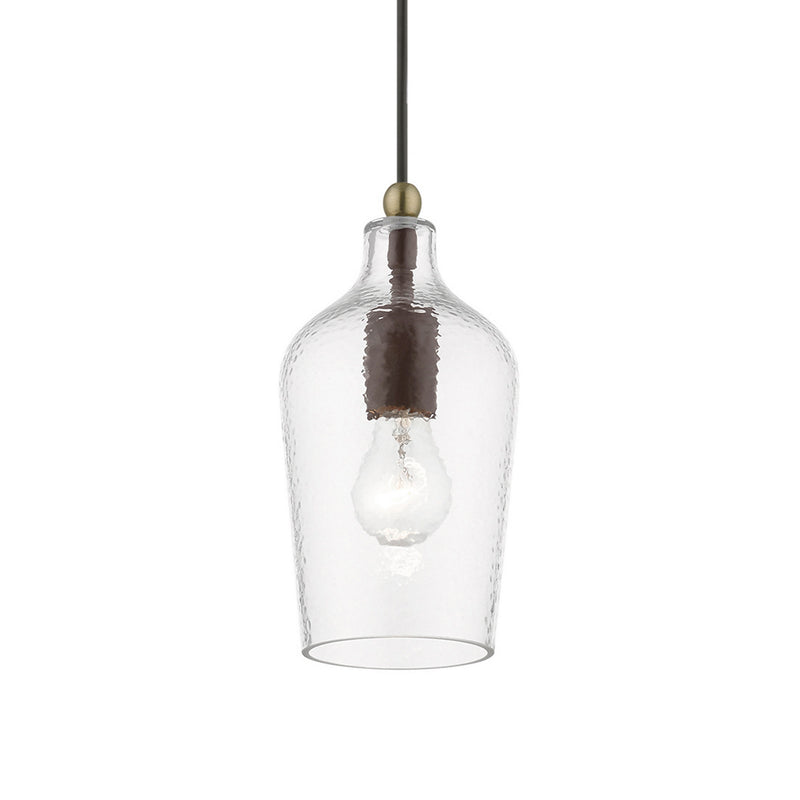 Livex Lighting 41240-07 One Light Mini Pendant, Bronze w/Antique Brass