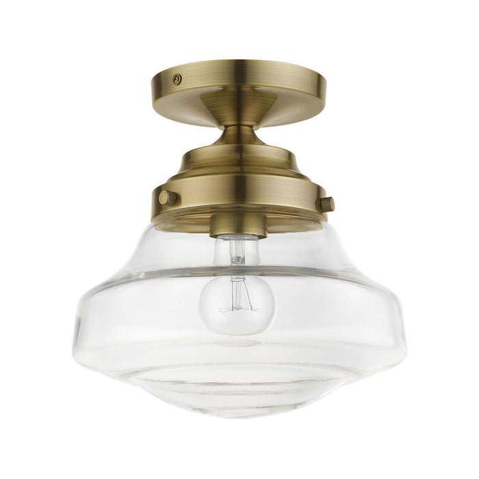 Livex Lighting 41291-01 One Light Semi-Flush Mount, Antique Brass