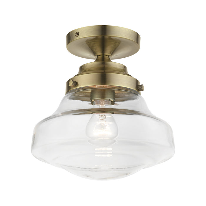Livex Lighting 41291-01 One Light Semi-Flush Mount, Antique Brass