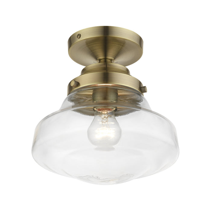 Livex Lighting 41291-01 One Light Semi-Flush Mount, Antique Brass