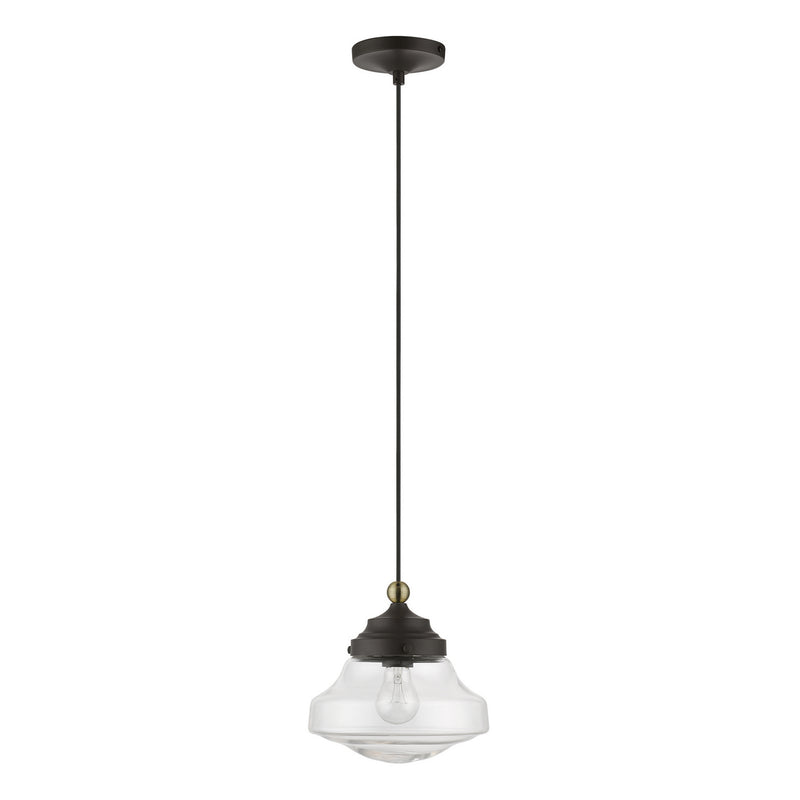 Livex Lighting 41293-07 One Light Mini Pendant, Bronze w/Antique Brass