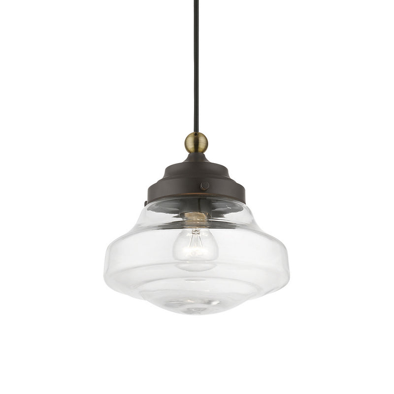 Livex Lighting 41293-07 One Light Mini Pendant, Bronze w/Antique Brass