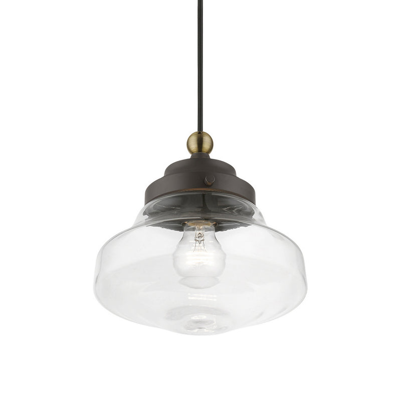 Livex Lighting 41293-07 One Light Mini Pendant, Bronze w/Antique Brass