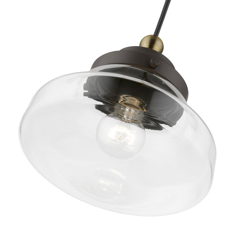 Livex Lighting 41293-07 One Light Mini Pendant, Bronze w/Antique Brass