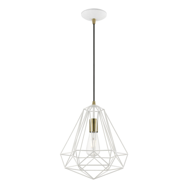 Livex Lighting 41324-13 One Light Pendant, Textured White w/Antique Brass