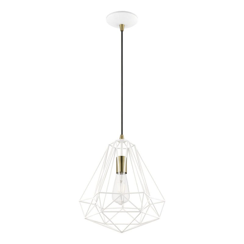 Livex Lighting 41324-13 One Light Pendant, Textured White w/Antique Brass