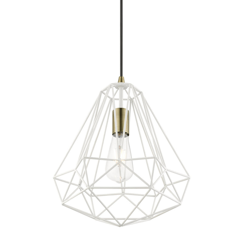 Livex Lighting 41324-13 One Light Pendant, Textured White w/Antique Brass