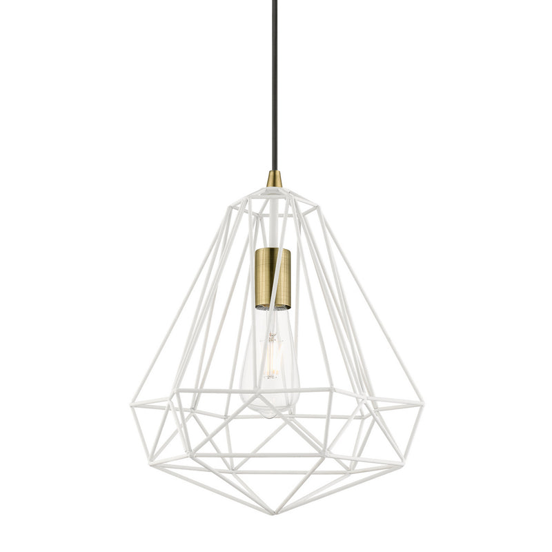 Livex Lighting 41324-13 One Light Pendant, Textured White w/Antique Brass