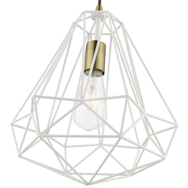 Livex Lighting 41324-13 One Light Pendant, Textured White w/Antique Brass