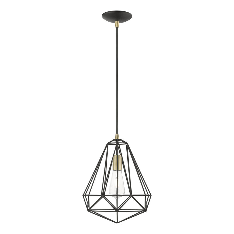 Livex Lighting 41324-14 One Light Pendant, Textured Black w/Antique Brass